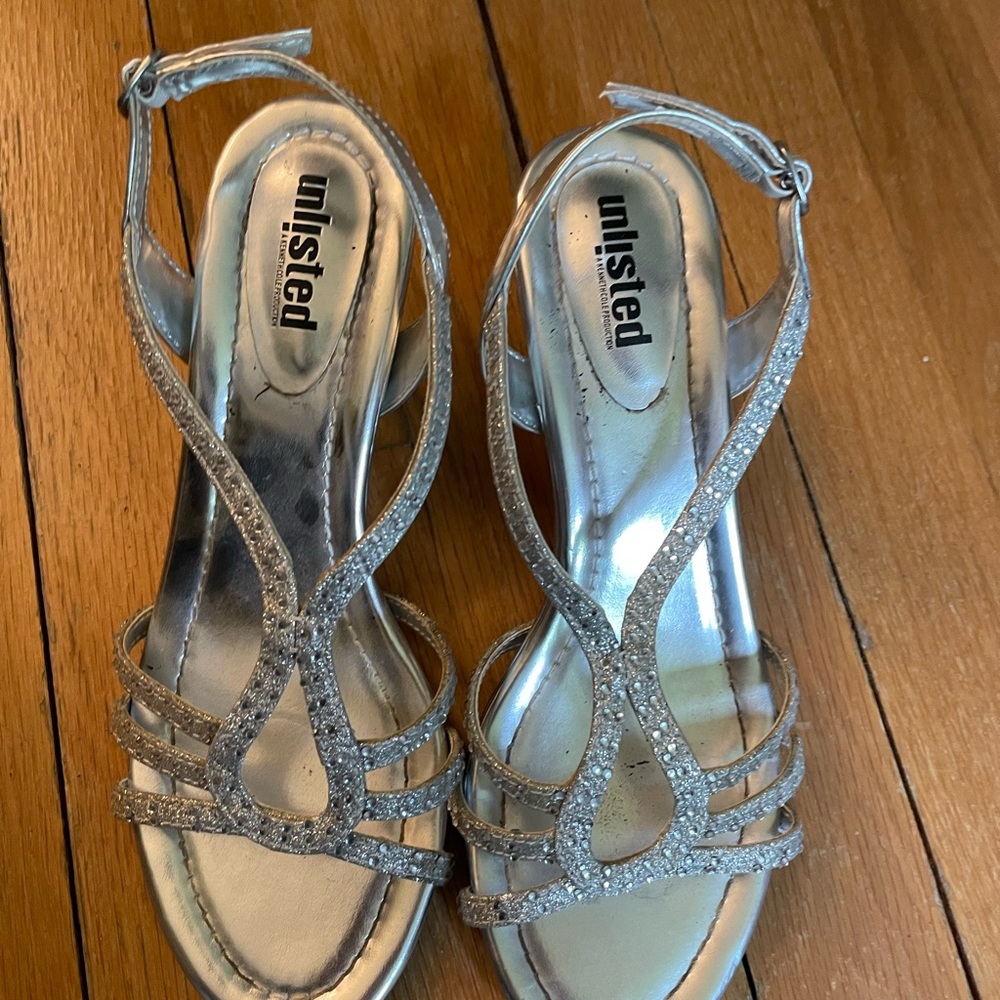 Unlisted Silver Strappy Sandals with Rhinestone Embellishments
